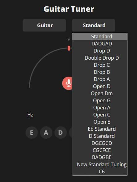 Different tunings for Guitar - Online Tuner