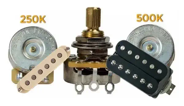 Potentiometers for Electric Guitar of 250K or 500K Single Coil and Humbucker