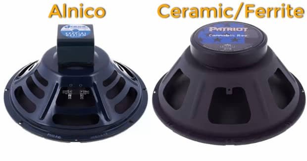 Ceramic-ferrite and alnico magnets in guitar speakers